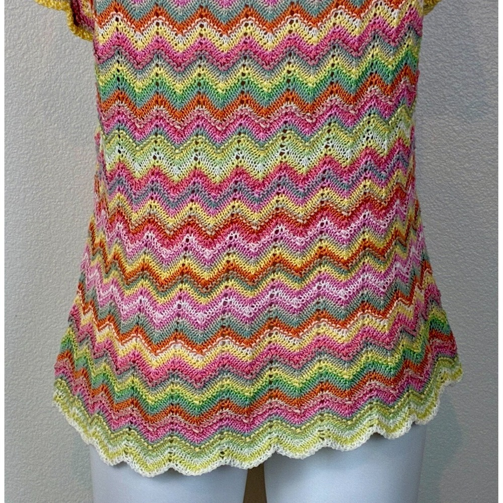 Vintage Sigrid Olsen Rainbow Chevron Crochet Sweater Size L Festival Fairy Twee - Picture 8 of 16